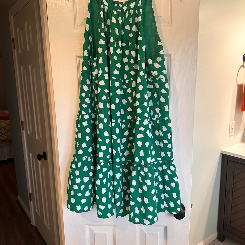 THML Green and White A-Line Dress